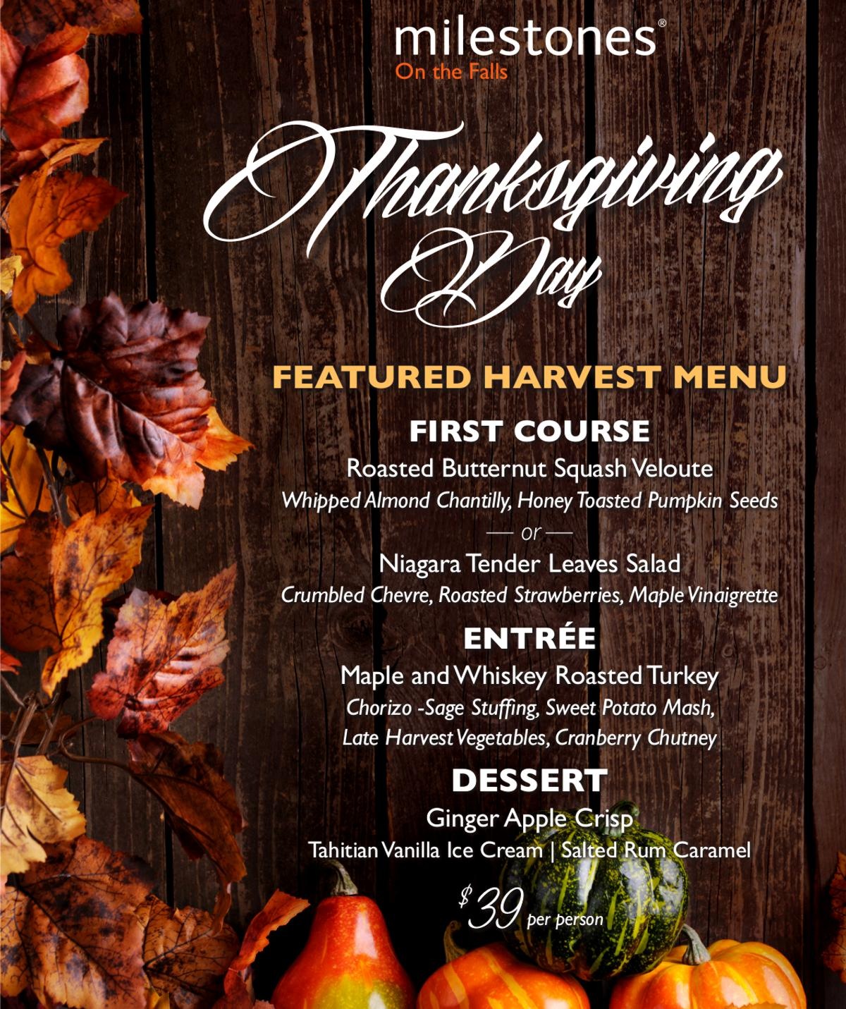 Thanksgiving Dinner Milestones on the Falls Restaurant